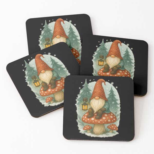 Item preview, Christmas Gnome on Mushroom Lantern – Cozy Winter Forest Art designed and sold by PunchDrop.