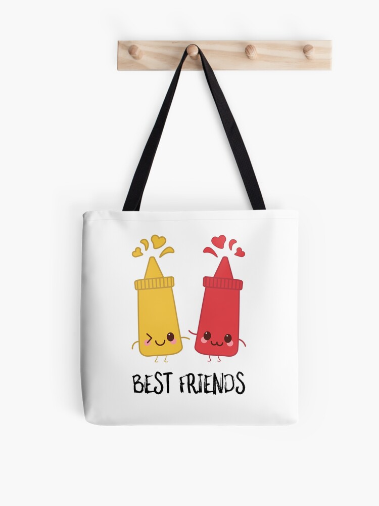 Apericots Ketchup Canvas Tote Bag Twins Best Friends Halloween Goes With Mustard 
