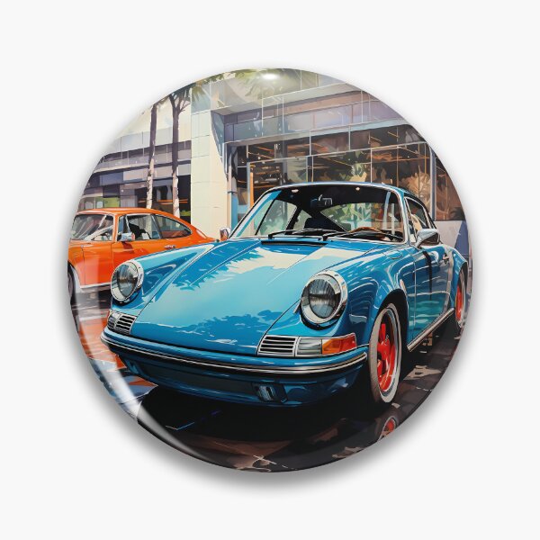 Item preview, Vintage sports car shining outside a modern glass showroom designed and sold by RevUpDesign.