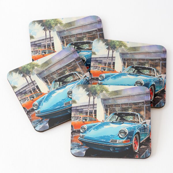 Item preview, Vintage sports car shining outside a modern glass showroom designed and sold by RevUpDesign.