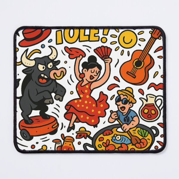 Item preview, Ole! Funny Spanish cliché – Flamenco, bull & paella illustration designed and sold by janbo93.