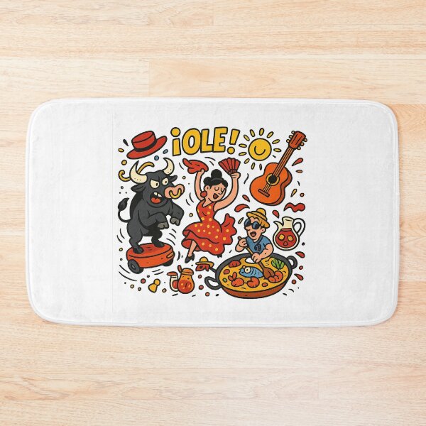Item preview, Ole! Funny Spanish cliché – Flamenco, bull & paella illustration designed and sold by janbo93.