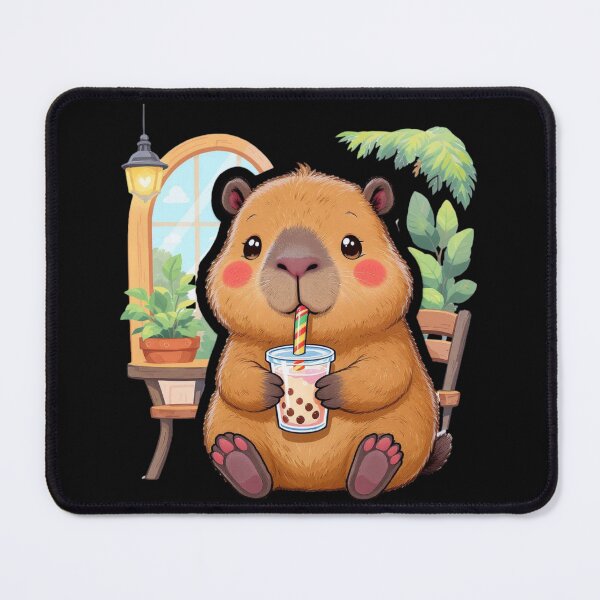 Item preview, Capybara Bubble Tea Bliss: Cute Capy Sipping Boba Milk Tea designed and sold by HappySproutArt.