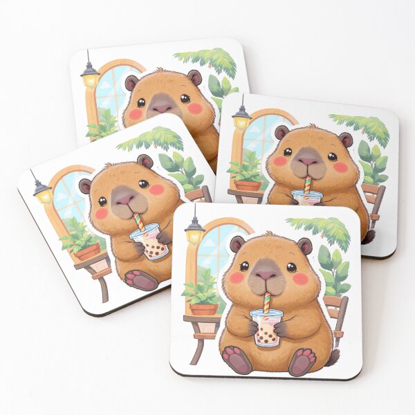 Item preview, Capybara Bubble Tea Bliss: Cute Capy Sipping Boba Milk Tea designed and sold by HappySproutArt.