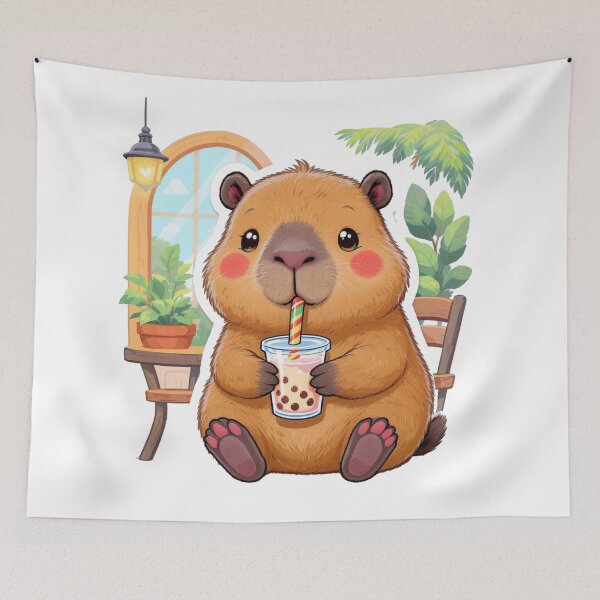 Item preview, Capybara Bubble Tea Bliss: Cute Capy Sipping Boba Milk Tea designed and sold by HappySproutArt.
