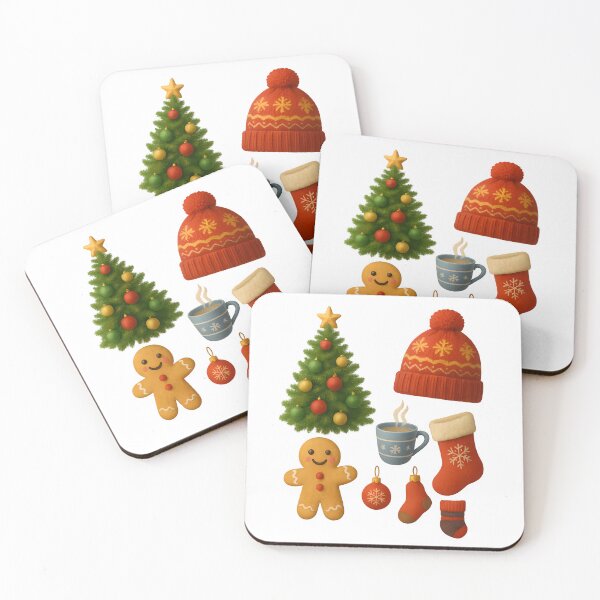 Item preview, Realistic Christmas icon set with transparent background – tree, hat, gingerbread, mug and stockings designed and sold by Les-Ink-Studio.