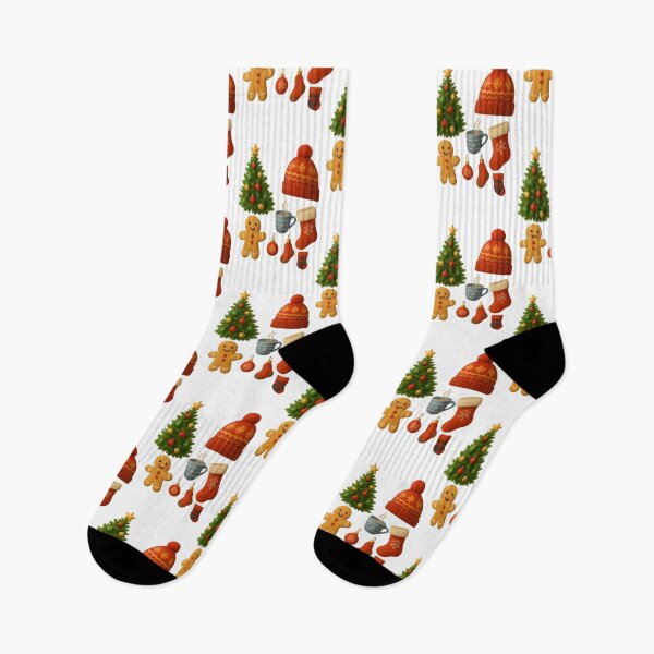 Item preview, Realistic Christmas icon set with transparent background – tree, hat, gingerbread, mug and stockings designed and sold by Les-Ink-Studio.