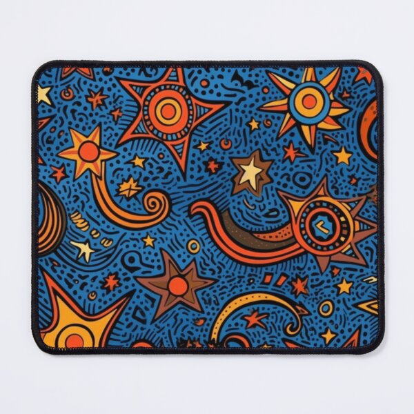 Item preview, Retro Cosmic Doodle Pattern – Blue, Orange & Red Stars and Swirls designed and sold by CraftedHome.