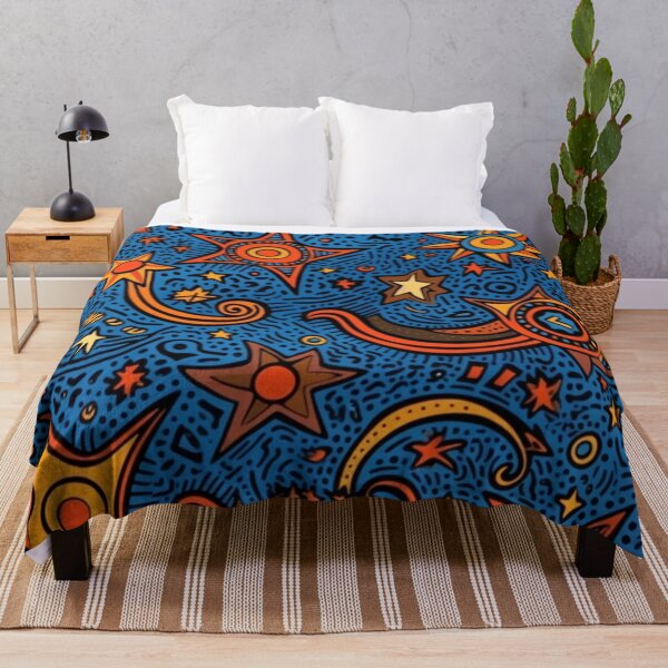 Item preview, Retro Cosmic Doodle Pattern – Blue, Orange & Red Stars and Swirls designed and sold by CraftedHome.