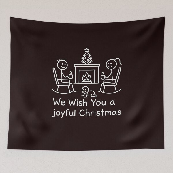 Item preview, We Wish You a Joyful Christmas – Cozy Stick-Figure Family by the Fireplace designed and sold by Les-Ink-Studio.