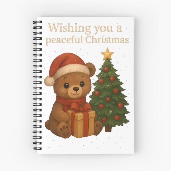 Item preview, Christmas Teddy Bear with Present and Tree – Wishing You a Peaceful Christmas designed and sold by Les-Ink-Studio.