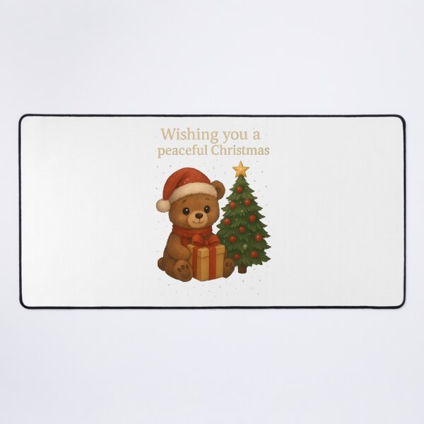 Item preview, Christmas Teddy Bear with Present and Tree – Wishing You a Peaceful Christmas designed and sold by Les-Ink-Studio.