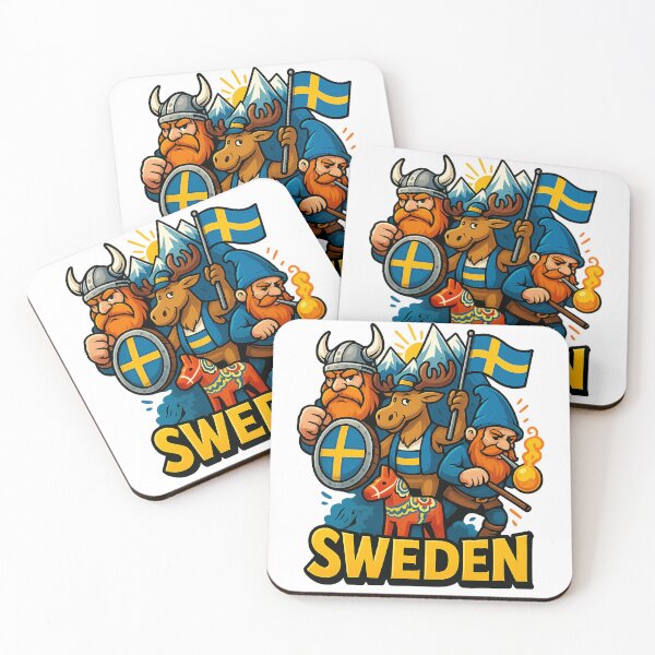 Item preview, Swedish Cliché Cartoon Heroes – Viking, Elk & Dala Horse Illustration designed and sold by janbo93.