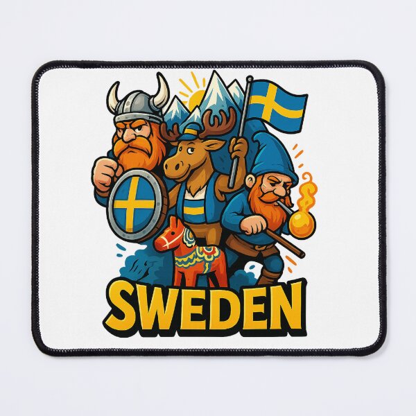 Item preview, Swedish Cliché Cartoon Heroes – Viking, Elk & Dala Horse Illustration designed and sold by janbo93.