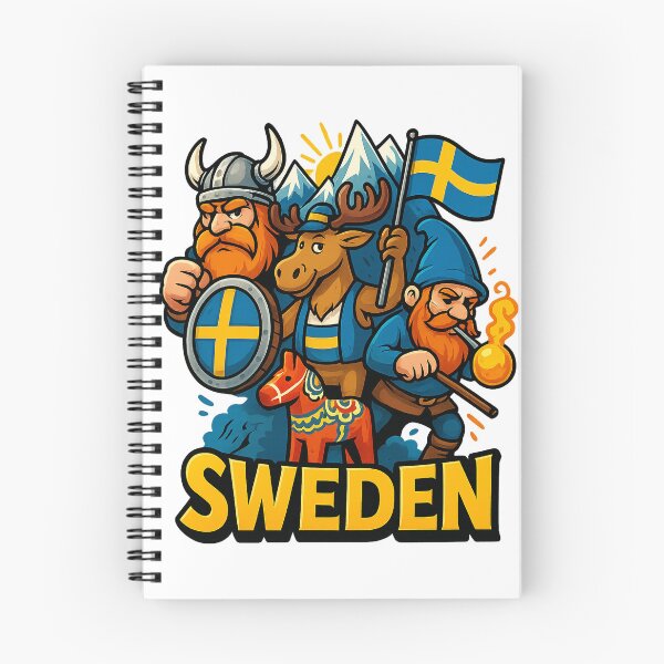 Item preview, Swedish Cliché Cartoon Heroes – Viking, Elk & Dala Horse Illustration designed and sold by janbo93.