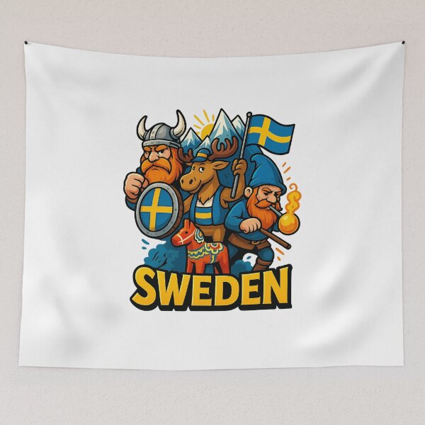 Item preview, Swedish Cliché Cartoon Heroes – Viking, Elk & Dala Horse Illustration designed and sold by janbo93.