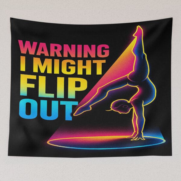Item preview, Funny Gymnastics Quote Shirt – Neon Handstand Design with 'Warning I Might Flip Out' Text for Athletes designed and sold by Bright Nest Studio.