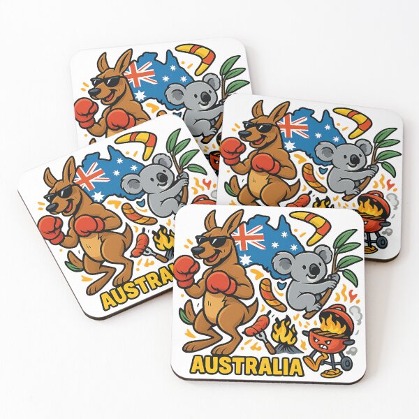 Item preview, Australia Cliché Cartoon Fun – Kangaroo, Koala & BBQ Illustration designed and sold by janbo93.