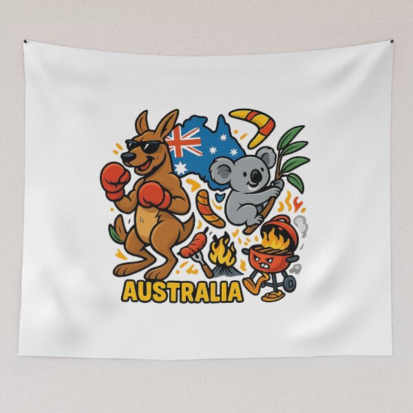 Item preview, Australia Cliché Cartoon Fun – Kangaroo, Koala & BBQ Illustration designed and sold by janbo93.