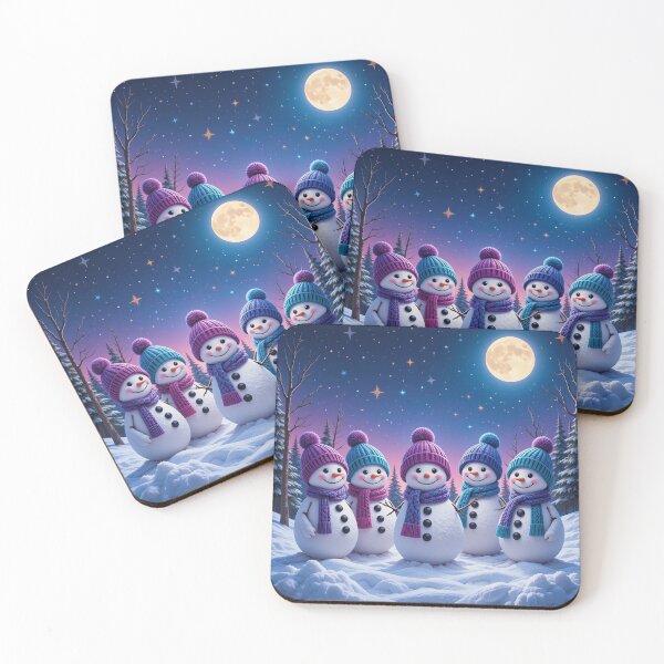 Item preview, Cheerful Snowmen Family Under the Full Moon – Colorful Winter Night Illustration designed and sold by PixelVibe782.