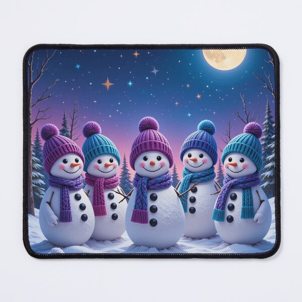 Item preview, Cheerful Snowmen Family Under the Full Moon – Colorful Winter Night Illustration designed and sold by PixelVibe782.