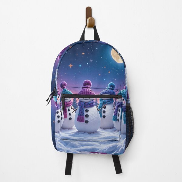 Item preview, Cheerful Snowmen Family Under the Full Moon – Colorful Winter Night Illustration designed and sold by PixelVibe782.