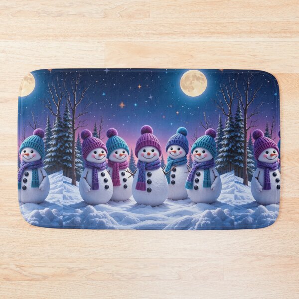 Item preview, Cheerful Snowmen Family Under the Full Moon – Colorful Winter Night Illustration designed and sold by PixelVibe782.