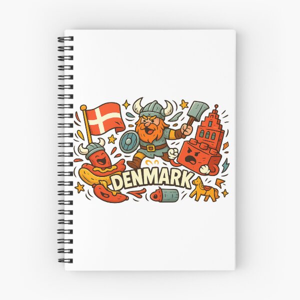 Item preview, Denmark Cartoon Cliché Chaos – Vikings, Hotdog & Danish Icons Illustration designed and sold by janbo93.