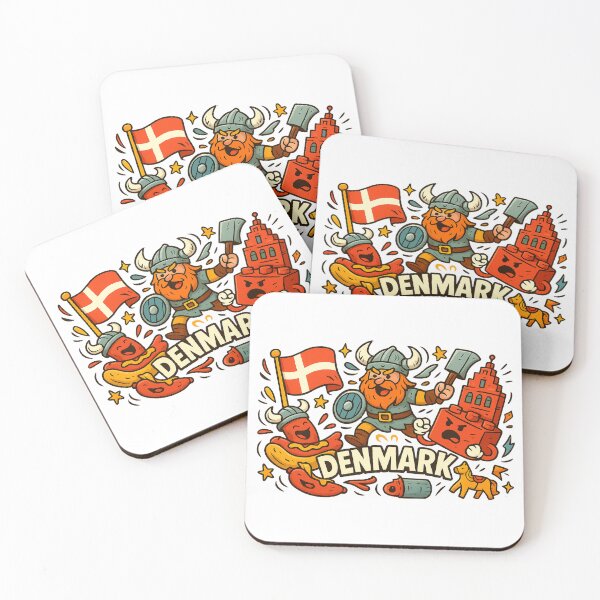 Item preview, Denmark Cartoon Cliché Chaos – Vikings, Hotdog & Danish Icons Illustration designed and sold by janbo93.