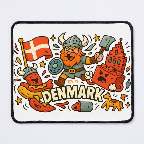 Item preview, Denmark Cartoon Cliché Chaos – Vikings, Hotdog & Danish Icons Illustration designed and sold by janbo93.