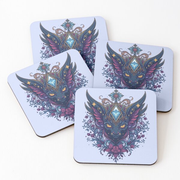 Item preview, Winged Feline Crest: Mystical Cat Emblem with Diamond Crown and Jewel Accents, Symmetrical Fantasy Heraldry designed and sold by HimBoo.
