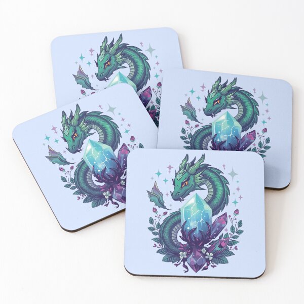 Item preview, Emerald Dragon and Crystal: Mystical Serpent Wrapped Around Cyan Gemstone, Dark Fantasy Illustration with Floral Accents designed and sold by HimBoo.