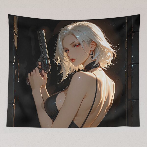 Item preview, Femme Fatale Anime Assassin Girl in Black Dress designed and sold by BorgSpareParts.
