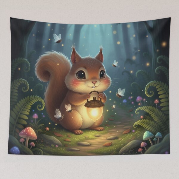 Item preview, Squirrel with an Acorn Lantern designed and sold by HappySproutArt.