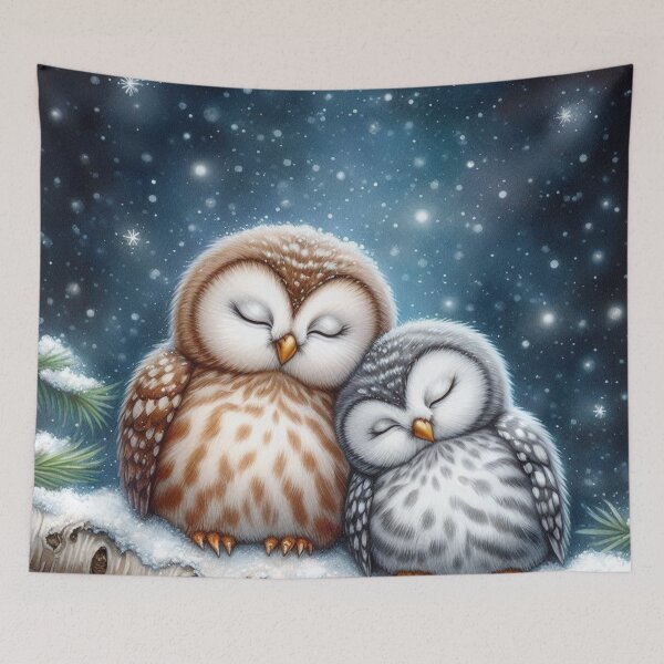 Item preview, Owls sleep on a snowy branch designed and sold by Dali RB.