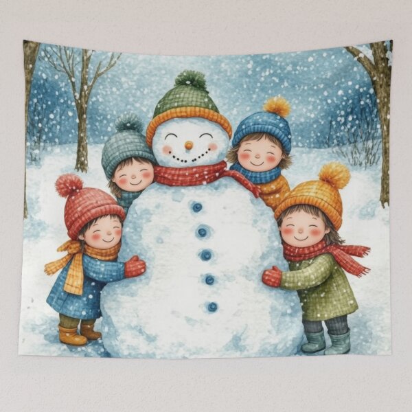Item preview, Kids and snowman - winter idyll designed and sold by Dali RB.