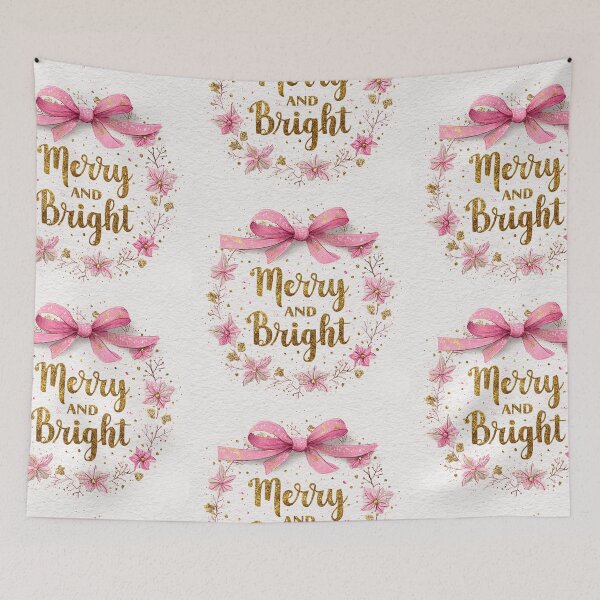 Item preview, Pink and gold bow Merry and Bright designed and sold by MendaciousMina.