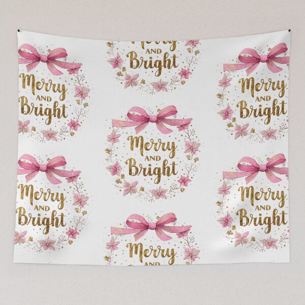 Item preview, Pink and gold bow Merry and Bright designed and sold by MendaciousMina.
