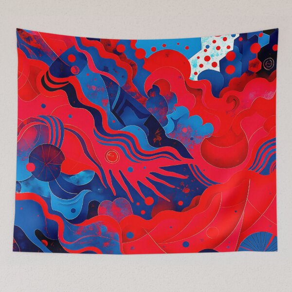 Aperçu de l'œuvre Vibrant Red and Blue Abstract Art créée et vendue par Aurea Geometry.