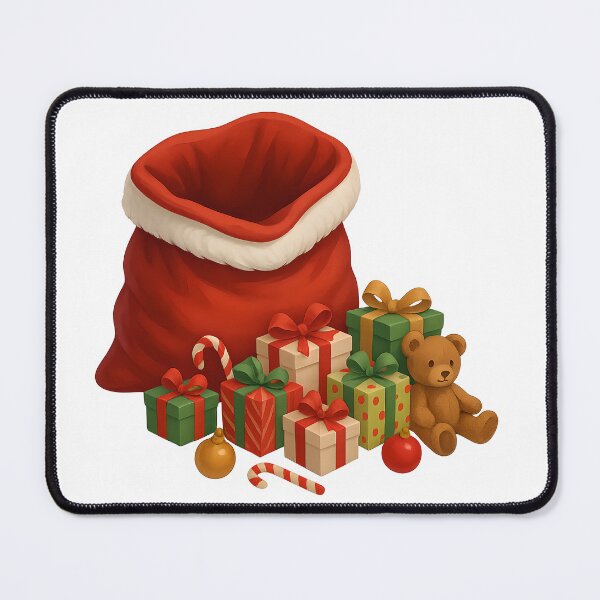 Aperçu de l'œuvre Ouvrir le sac du Père Noël rempli de cadeaux éparpillés créée et vendue par Les-Ink-Studio.