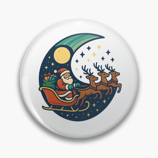 Aperçu de l'œuvre Logo en forme de croissant de lune — Le Père Noël et ses rennes dans le ciel nocturne créée et vendue par Les-Ink-Studio.