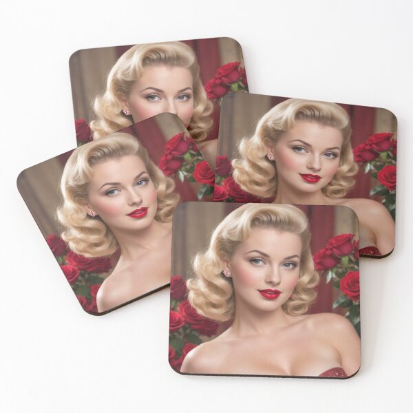 Item preview, Vintage 1940s Valentine Pin-Up – Blonde Bombshell with Red Roses | Retro Romantic Poster Art designed and sold by MissSaylor.