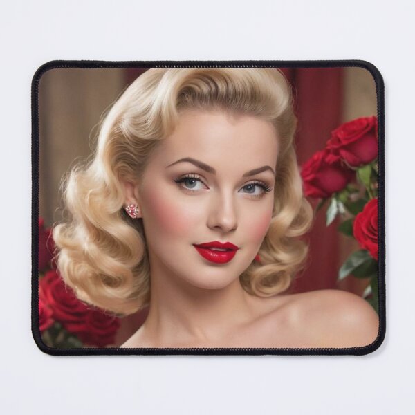 Item preview, Vintage 1940s Valentine Pin-Up – Blonde Bombshell with Red Roses | Retro Romantic Poster Art designed and sold by MissSaylor.