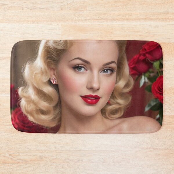 Item preview, Vintage 1940s Valentine Pin-Up – Blonde Bombshell with Red Roses | Retro Romantic Poster Art designed and sold by MissSaylor.