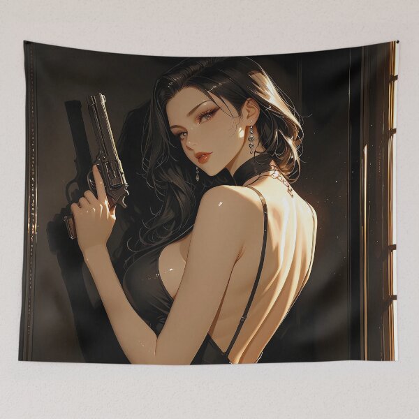 Item preview, Deadly Elegant Anime Assassin Girl in Black Dress designed and sold by BorgSpareParts.