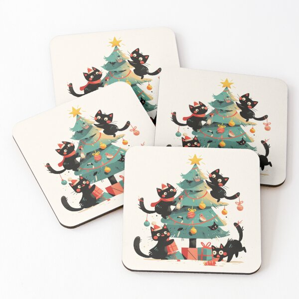 Item preview, Black cats "decorating" a Christmas tree designed and sold by MendaciousMina.