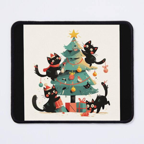 Item preview, Black cats "decorating" a Christmas tree designed and sold by MendaciousMina.