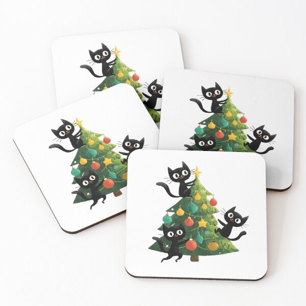 Item preview, Black cats "decorating" a Christmas tree designed and sold by MendaciousMina.