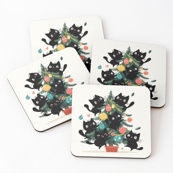 Item preview, Black cats "decorating" a Christmas tree designed and sold by MendaciousMina.
