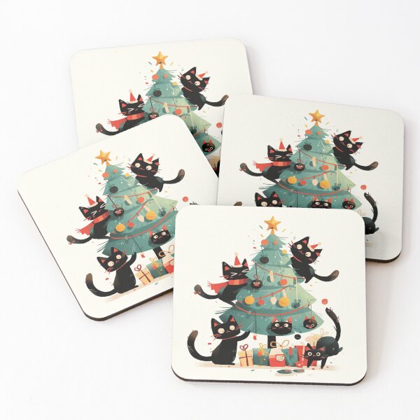 Item preview, Black cats "decorating" a Christmas tree designed and sold by MendaciousMina.